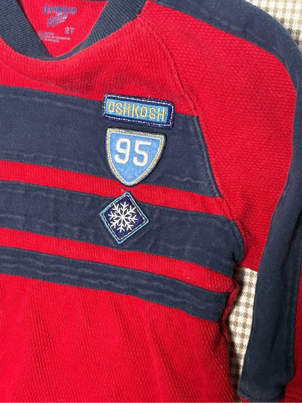 OshKosh B'gosh Red Long-Sleeve Top with Navy Stripes Size 2T